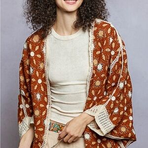 POL Bohemian Rust Sweater with Cream Accents
